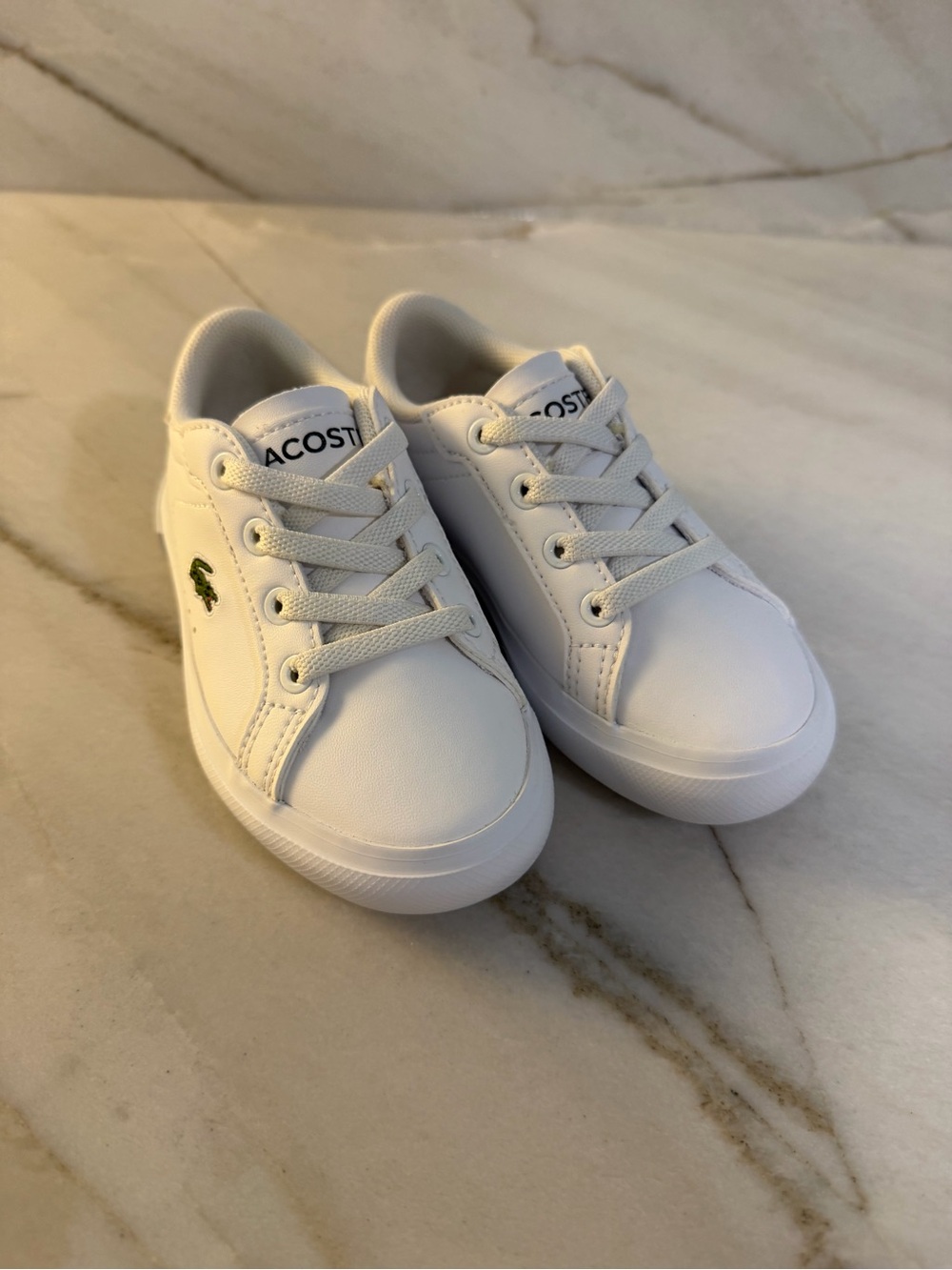 Lacoste White Kids Lace-Up Sneakers with Green Logo